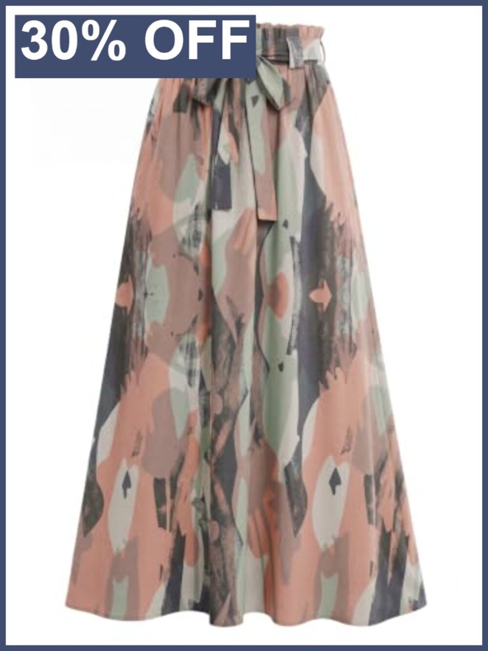 Women Flowy Maxi Skirt High Waisted A-Line Tie Waist Pockets Summer Casual